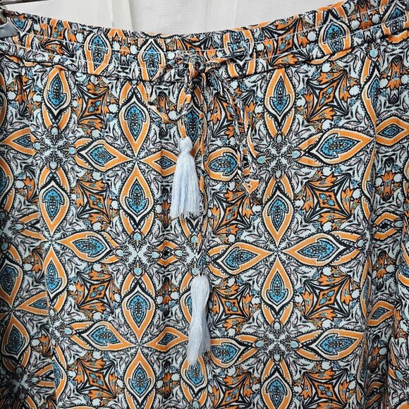 Loft Blue Orange Boho Peasant Skirt Tiered Hippie Festival L - Picture 5 of 12